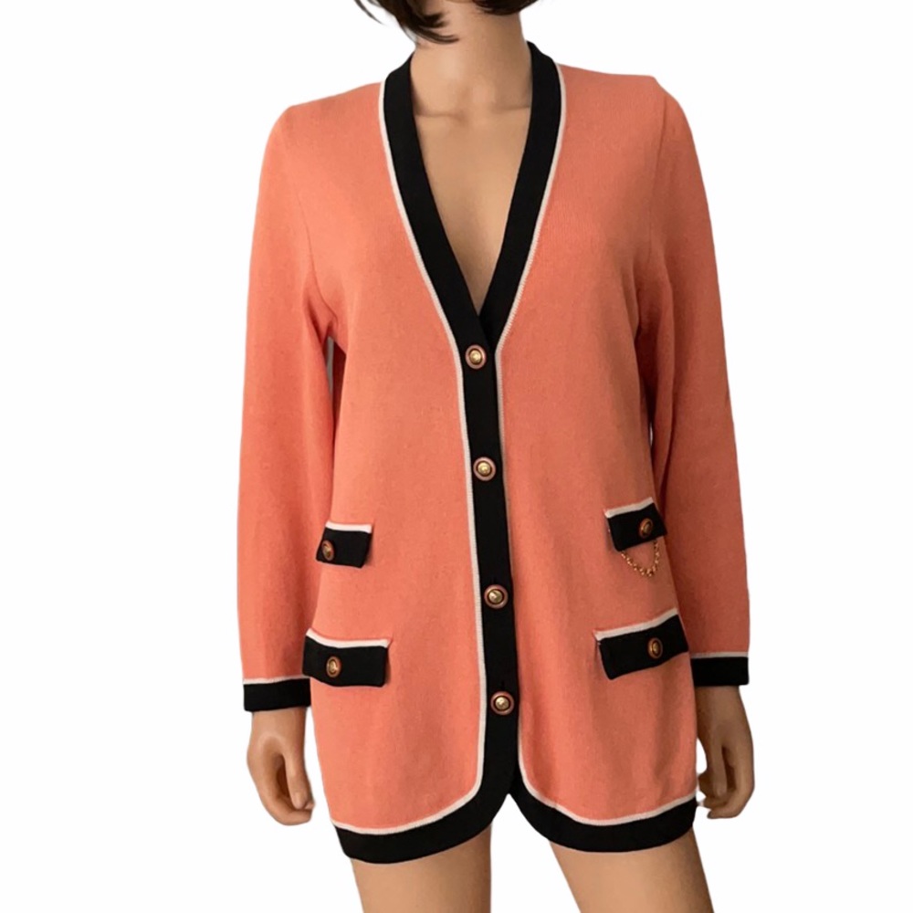 NWT Basler Cotton Knit Cardigan Blazer Crest Buttons